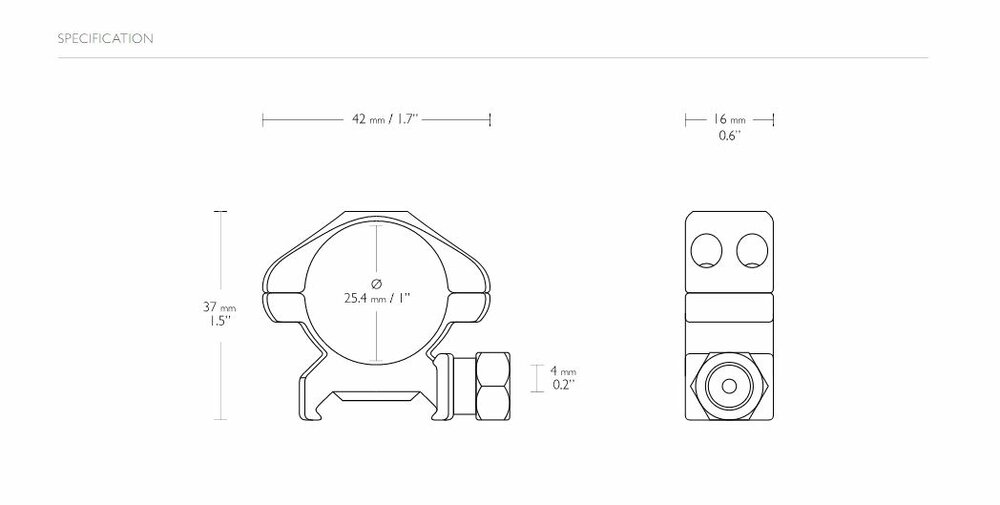 Hawke Precision Steel Ring Mounts met moer (1" - 2-Piece - Low)