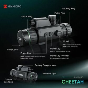 HikMicro Nachtzichtkijker Cheetah LRF Clip-On 940 nm IR (zonder draadkruis)