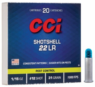 CCI .22 LR hagelmunitie - korrel 12 - 31 grain - 1000fps.