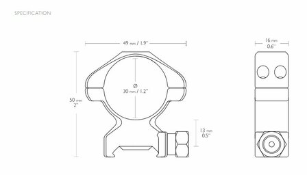 Hawke Precision Steel Ring Mounts met moer (30mm - 2-Piece - High)