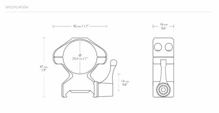 Hawke Precision Steel Ring Mounts met hefboom (1&quot; - 2-Piece - High)