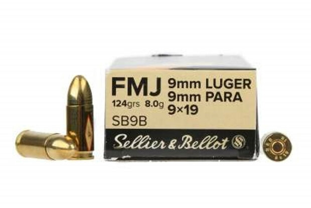 S&B 9mm luger 9x19 FMJ 124 grain / 8 gram