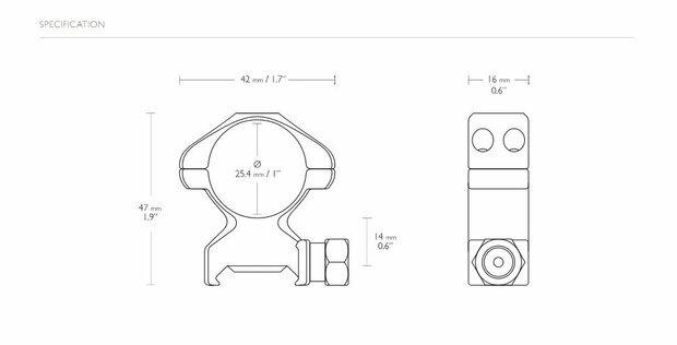 Hawke Precision Steel Ring Mounts met moer (1" - 2-Piece - High)