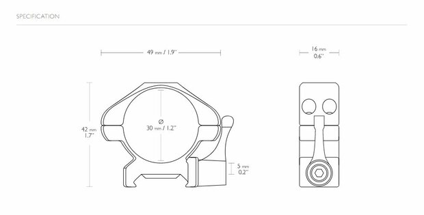 Hawke Precision Steel Ring Mounts met hefboom (30mm - 2-Piece - Low)