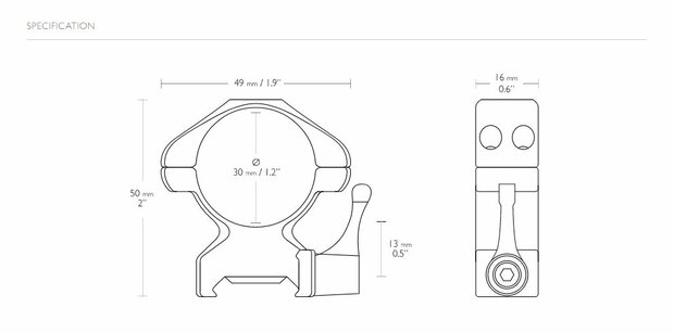 Hawke Precision Steel Ring Mounts met hefboom (30mm - 2-Piece - High)