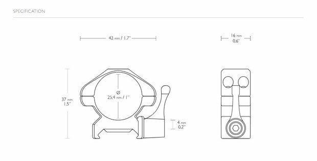 Hawke Precision Steel Ring Mounts met hefboom (1" - 2-Piece - Low)