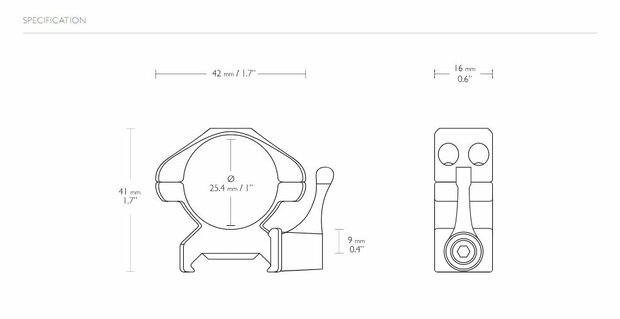 Hawke Precision Steel Ring Mounts met hefboom (1" - 2-Piece - Medium)