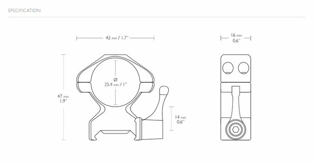 Hawke Precision Steel Ring Mounts met hefboom (1" - 2-Piece - High)